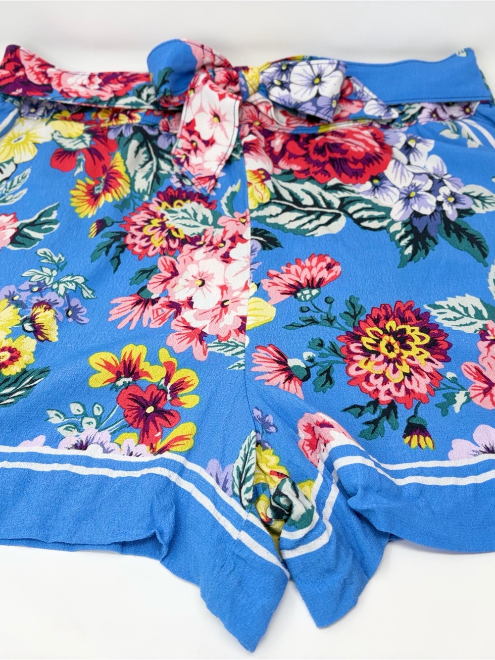Maeve Anthropologie Shorts Womens Large Blue Floral Print Tie Waist Pull-on Boho